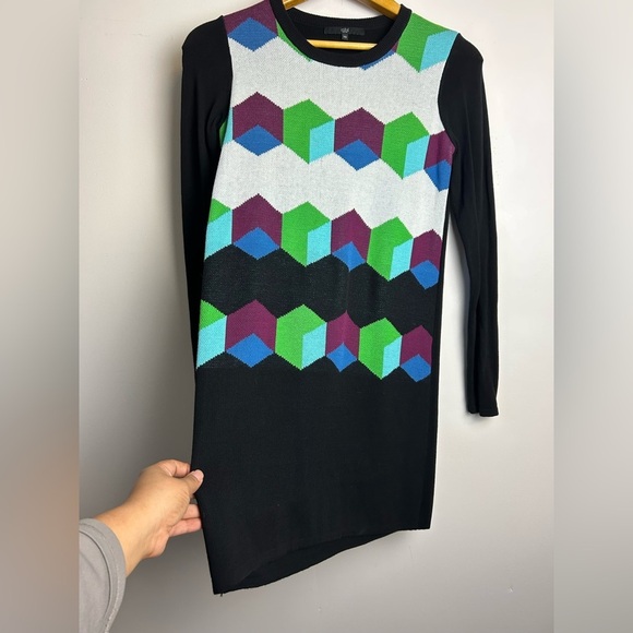 TIBI Xs Geometric Pattern Long Sleeve Sweater Dress Women Old Money Modal cotton - Picture 3 of 15